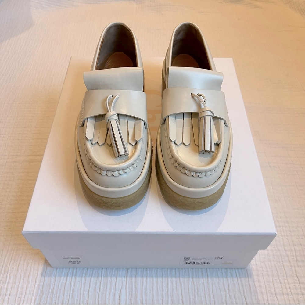 Chloe Jamie Tassel Platform Loafers in Ivory, Size 37